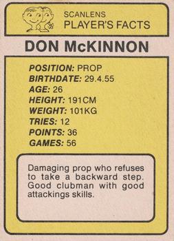 1981 Scanlens #131 Don McKinnon Back